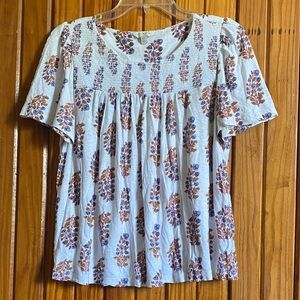 Lucky Brand White Blouse with Purple and Brown Floral Pattern